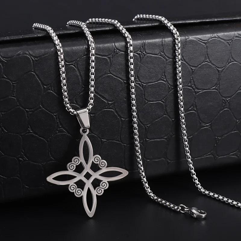 Fashion Charm Witch Knot Necklace Stainless Steel Irish Celtic Knot Pendant Witchcraft Amulet Magical Jewelry Gift for Girls