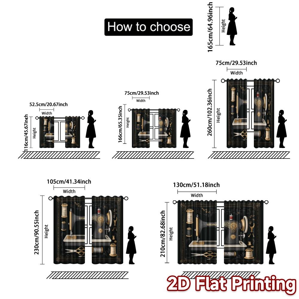 Set Of 2 Vintage Flat Printing Curtains Without Rod Sewing Chic Fashionable Semi Thermal Curtain With Sheer Polyester