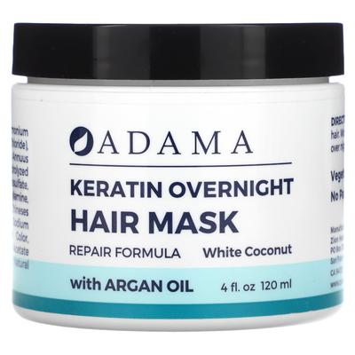 Adama, Keratin Overnight Hair Mask, White Coconut, 4 Fl Oz (120 Ml)