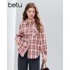 Betu Women's 2025 Winter Stylish Plaid Long Sleeve Shirt
