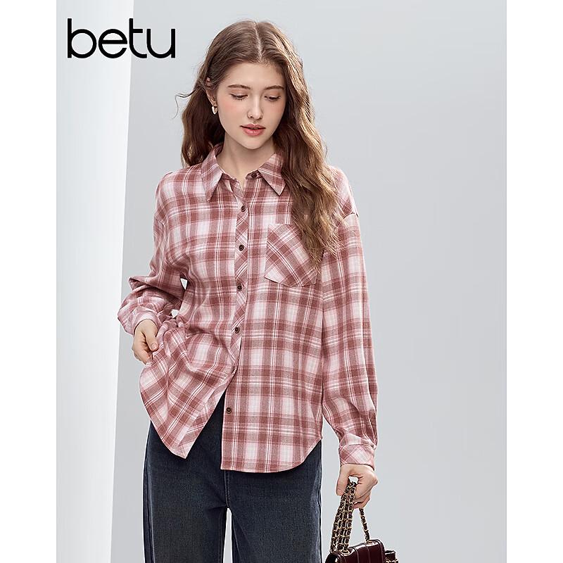 Betu Women's 2025 Winter Stylish Plaid Long Sleeve Shirt