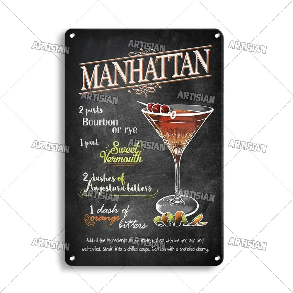 Mfoever Tin Sign Vintage Cocktail Recipe Metal Tin Sign Retro Bar Drink Menu Wall Art Decor for Pub Bar Man Cave Kitchen Rustic Iron Painting Pla