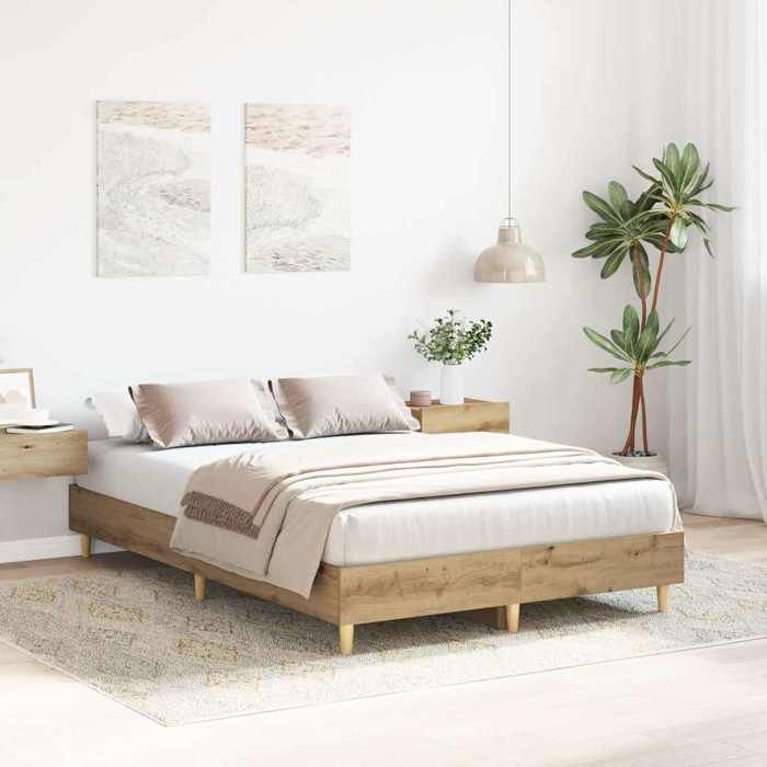 VidaXL Bed Frames Without Mattress Artisan Oak 135x190 Cm, Bedroom Furniture, Bed Base, Double Bed, Bed, Bed Frame, 861074