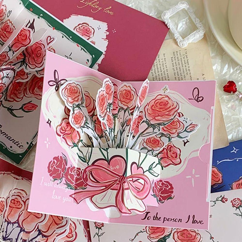Surprised 3D Greeting Card Pop Up Love with Envelope Blessing Card Rose Valentine's Day Card Wife Girlfriend Gift