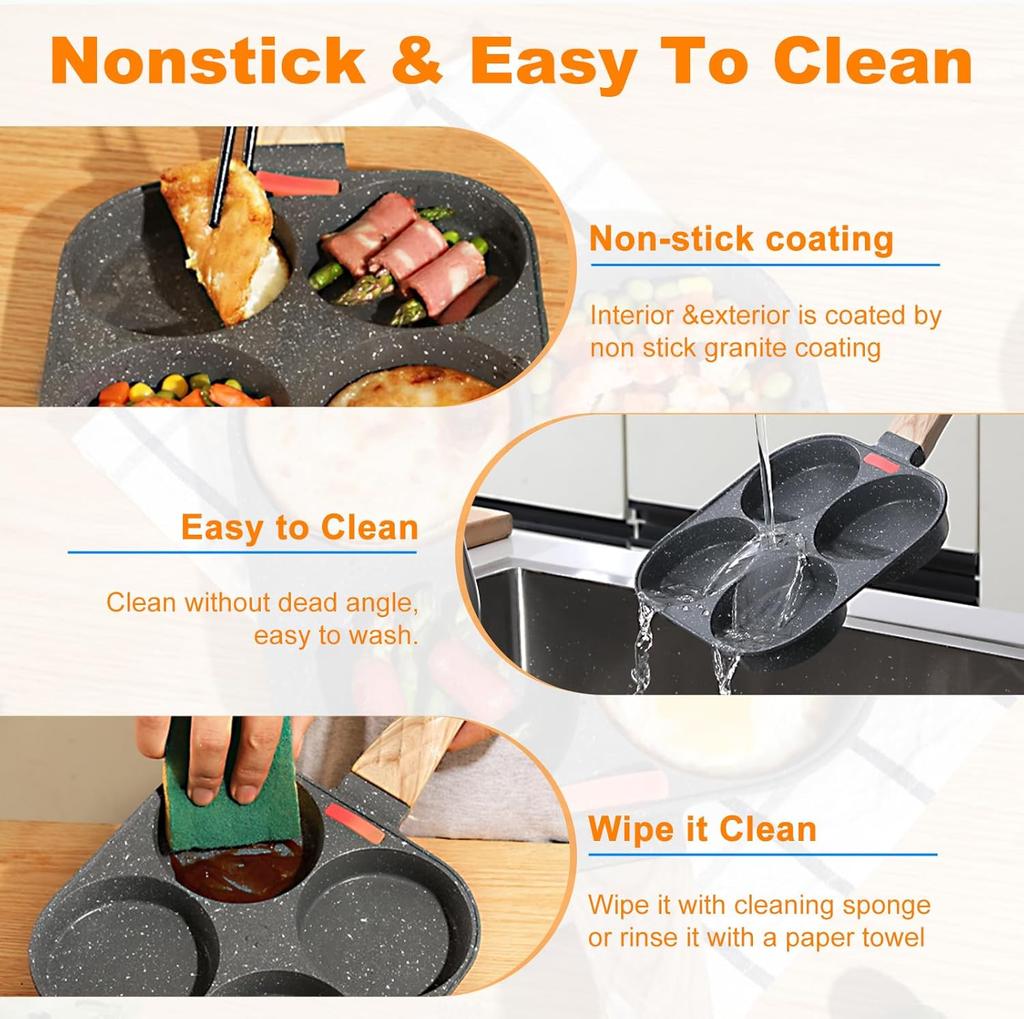 4-Cup Egg Pan Nonstick, Healthy Aluminum Omelette Pan, Breakfast Omelette Skillet for Fried Eggs Cooker, Pancakes, Suit