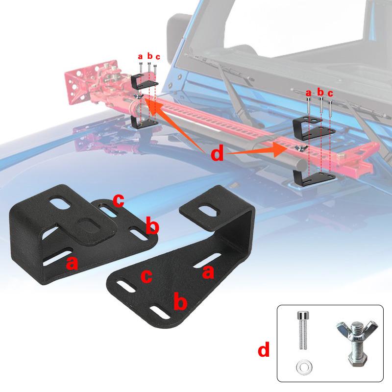 for Jeep Wrangler Locking Hood Hinge Hi-Lift Farm Jack Mount A Set of Brackets For Thousand Pound Top Lift Support Bar