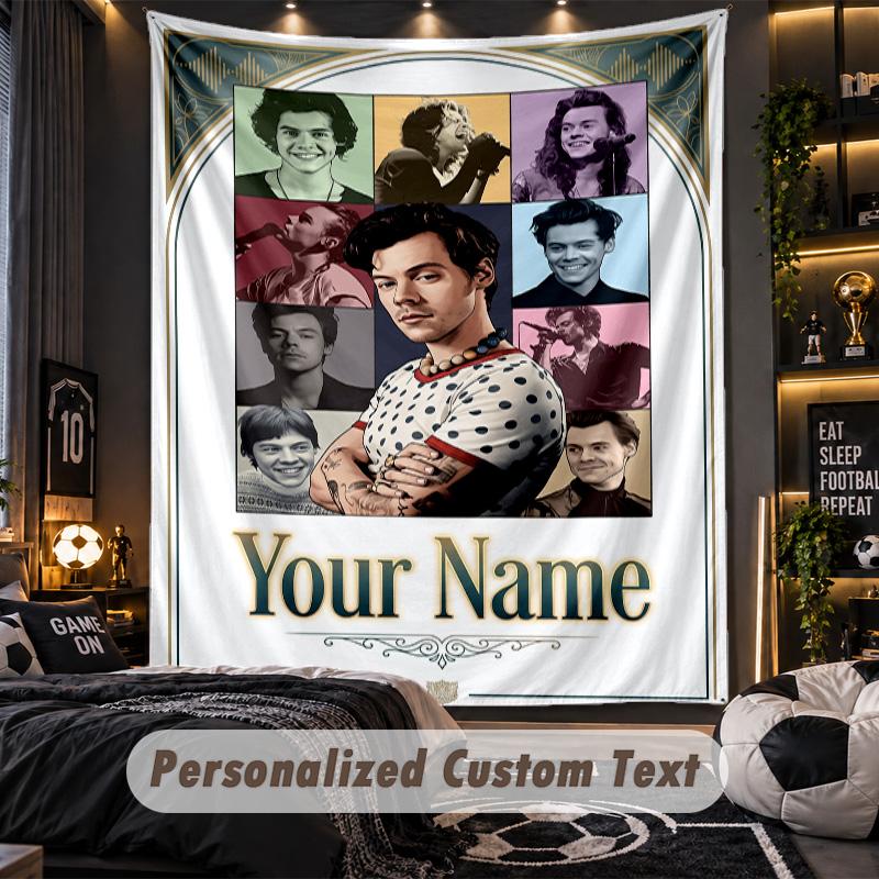 Personalized Wall Tapestry,Harry Styles Custom Printed Name, Fabric Wall Art For Indoor Room Backdrop
