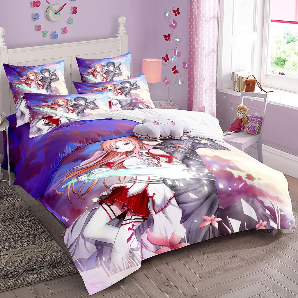 Cartoon Sword Art Online Bedding Sets,Japanese Anime Art Online Duvet Cover Pillowcase For Teenagers And Children Bedroom Decora