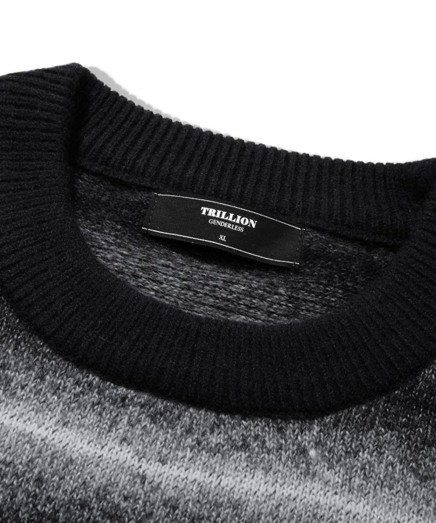 TRILLION Washable Gradient Stripe Crewneck Knit_Black