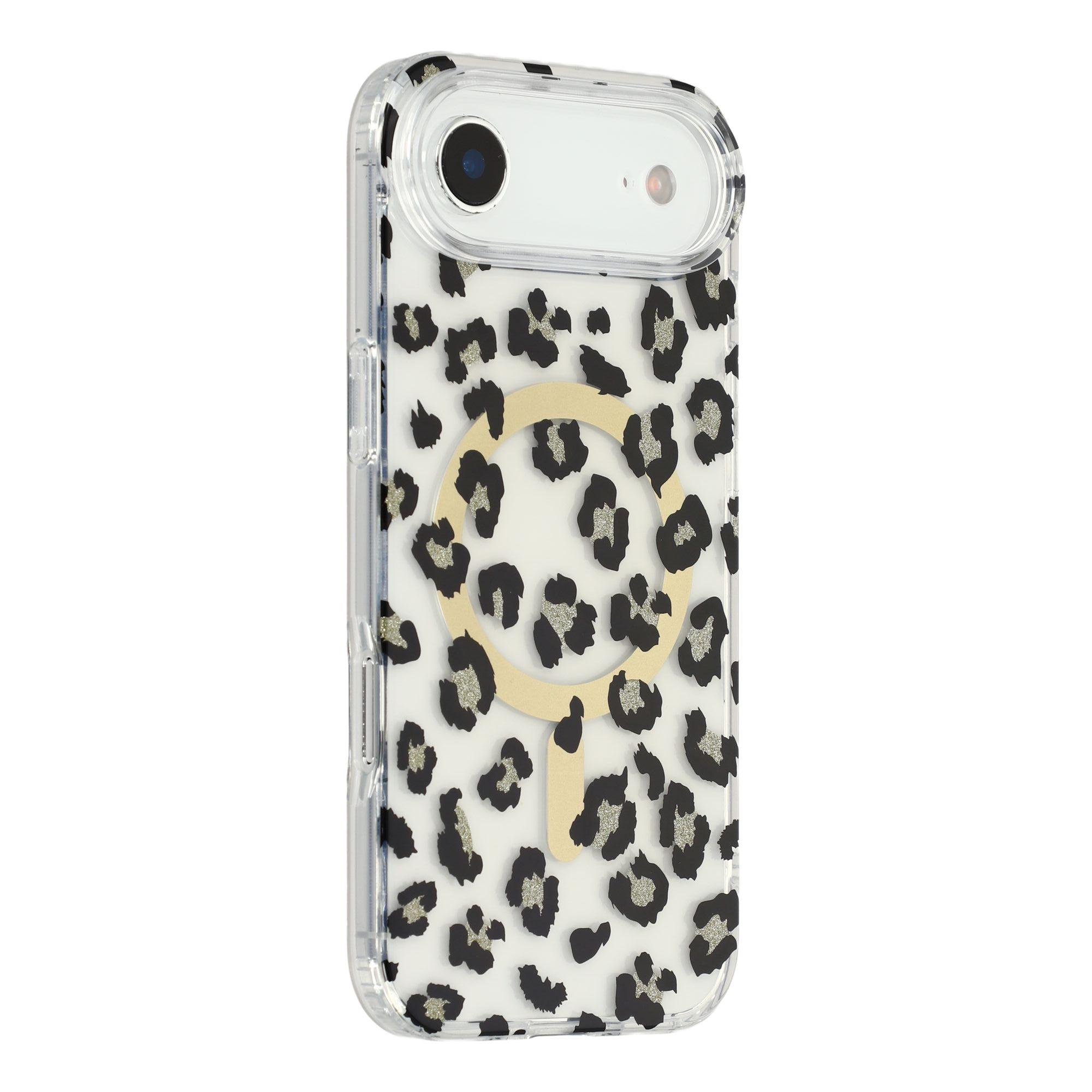 For iPhone Air Magnetic Case Clear Anti-Yellowing PC + TPU Phone Back Cover Leopard Print Design