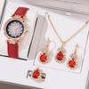 5 stücke Set Uhren Frauen Leder Band Damen Uhr Einfache Casual frauen Armbanduhr Armband Geschenk Montre Femme(Kein Kasten)