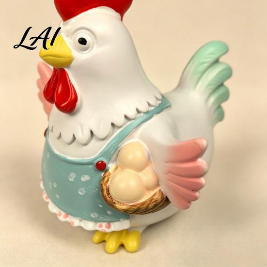 Weatherproof Resin Garden Decor Cartoon Hen Statue with Eggs Pastoral Style Figurine for Handmade Farmhouse Kitchen Ornaments Yard Patio Decor