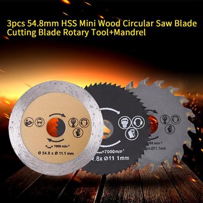 3Pcs Circular Saw Blade, 54.8 X 11.1mm, HSS Mini Wood Metal Cutting Circular Saw Blade with Mandrel, for Aluminum, Copper, Plastic, Wood, Ceramics,