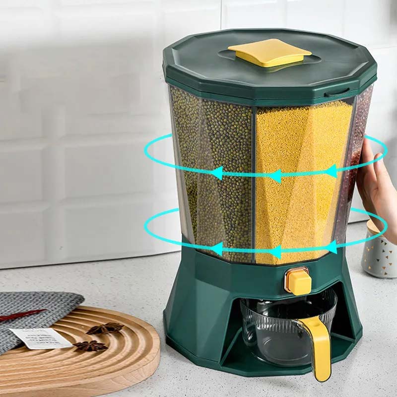 Rotating Moisture-proof Transparent Design Rice Storage Container 4-Grid Retain Freshness Grain Container for Kitchen