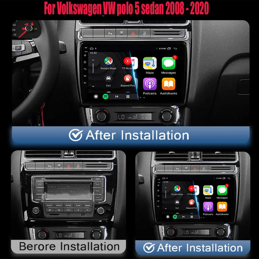 Car Radio Android 14 Carplay 4G+Wifi For Volkswagen VW Polo 5 Sedan 2008-2020 Multimedia Player Stereo GPS 2 Din DVD Head Unit