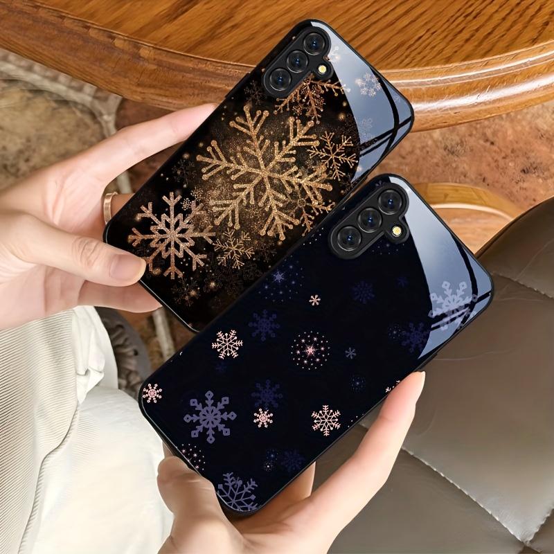 Snowflake Artistic Luxury Black Frame Glass Phone Case for Samsung Galaxy S26 S25 S24 S23 S22 S20 FE Ultra Plus anti drop Cover