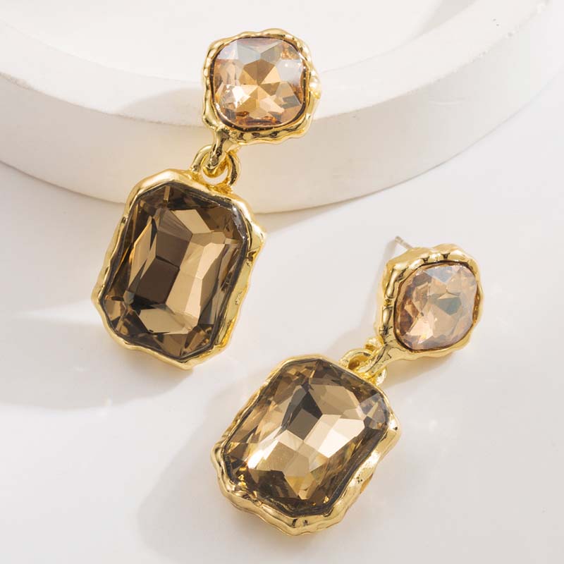 Bohemian Colorful Crystal Square Pendant Earrings For Women Girls Vintage Gold Color Geometric Earrings Wedding Jewelry
