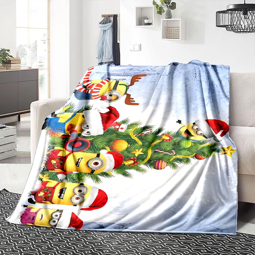 1Pc Christmas Minions Celebration Blanket Soft Throw Blanket For Home Bedroom Bed Sofa Travel Office Solid Christmas Blanket