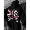 Men's Japanese Style Dark Green Hoodie with Cherry Blossom Koi Fish Print White Ink Splash Regular Long Sleeve Casual