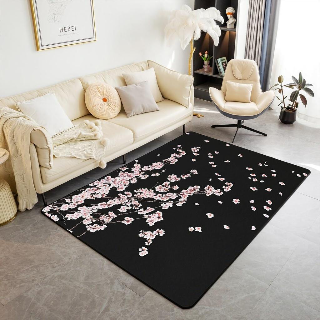 Pink Cherry Pattern Carpet Romantic Flowers Home Decor Floormat Absorbent Anti-Slip Rug for Living Room Bedroom Hallway Kitchen