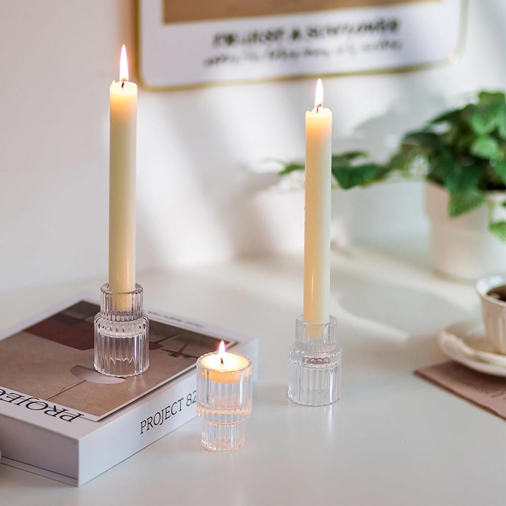 Glass Candle Holder for Candlestick Clear Small Tapered Candle Holder Wedding Decor Table Centerpiece Bulk for Candle Stick