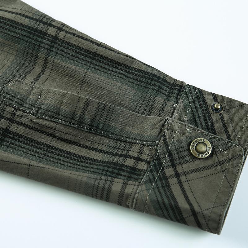 Pánská jarní a podzimní pruhovaná košile s dlouhým rukávem, vojenská, velká, outdoorová, ležérní pracovní košile