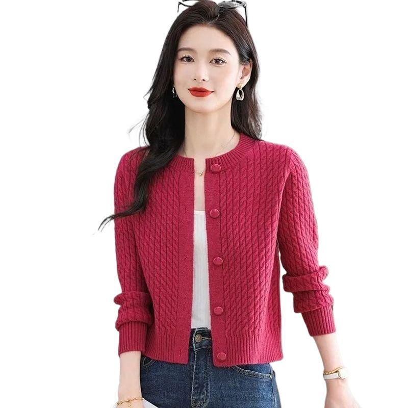 Damen Trendy Rundhals Langarm Strick Cardigan Pullover - Locker & Schlankmachend Petite Oberbekleidung