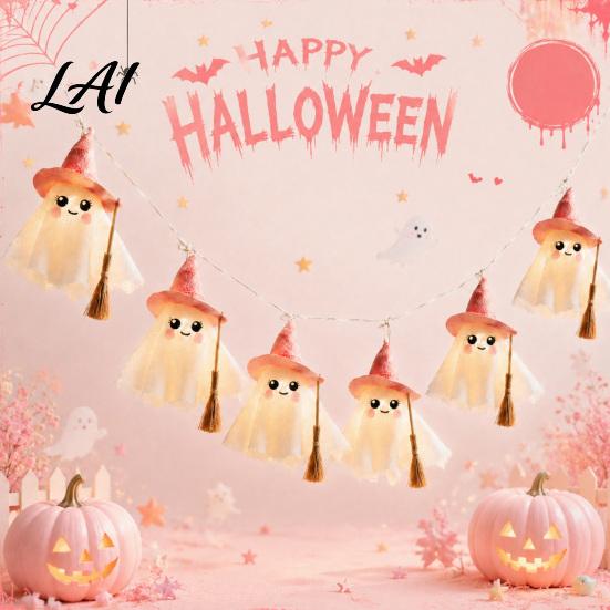 Whimsical Witch Hat Ghost Decor LED String Lights for Halloween Decorations Cute Hanging Gauze Lamps Holiday Room Ornament with Warm White