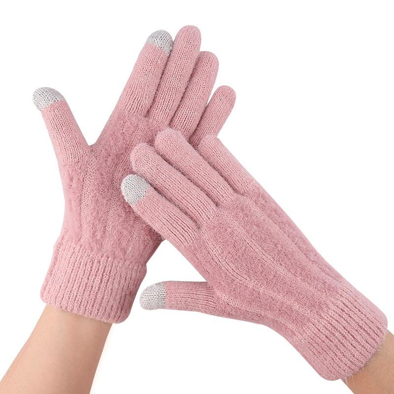 Women's Knitted Gloves Winter Warm Fleece Thickened Jacquard Split Finger Wool Touch Screen Gloves