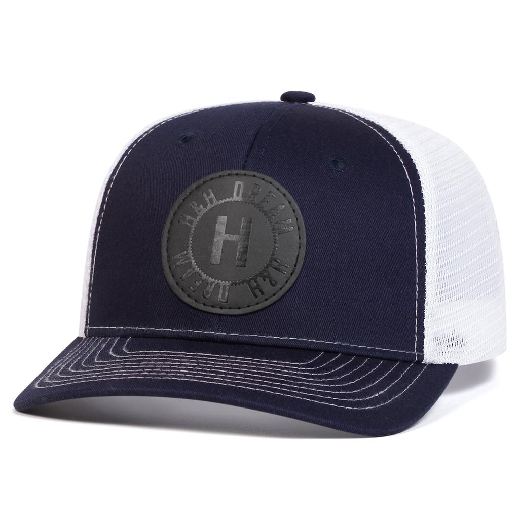 Men H Black Leather Patch Baseball Mesh Cap Hat Micro Curved Cap Outdoor Adjustable Sunscreen Leisure Hat Spring Autumn Travel Tourism Beach Vacation