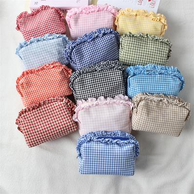Cute High-Value Makeup Bag Case Fresh Grid Lace Pencil Case Portable Large Capacity Toiletry Cosmetic Bag Student Storage Pouch