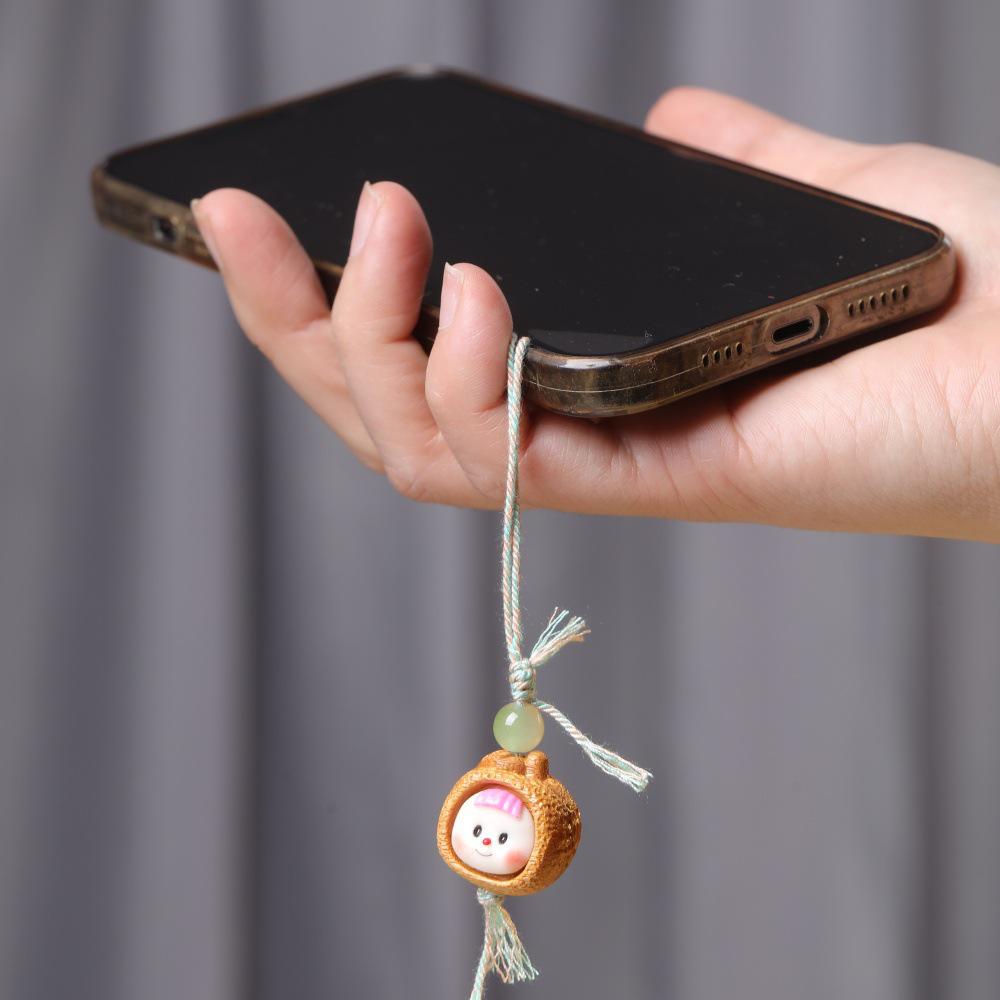 Sandalwood Cute Cartoon Chestnut Garlic Pendant Phone Strap Keychain