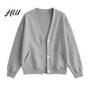 V Neck Cardigan Women Button Front V-Neck Cardigan, Solid Color Oversized Sweatshirt with Fall Winter Top Dual Pockets, Long Sleeve Casual Jacket for