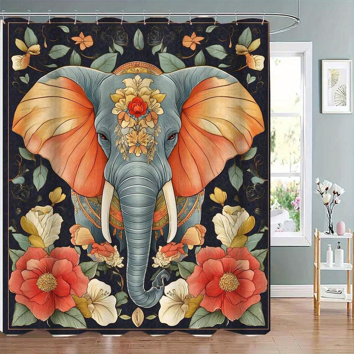 

1Pc Beautiful Elephant God Designed Polyester Shower Curtain, With 12 Hooks, Machine Washable, Suitable For Bathroom Decor W60H190(CM)-1 Pcs