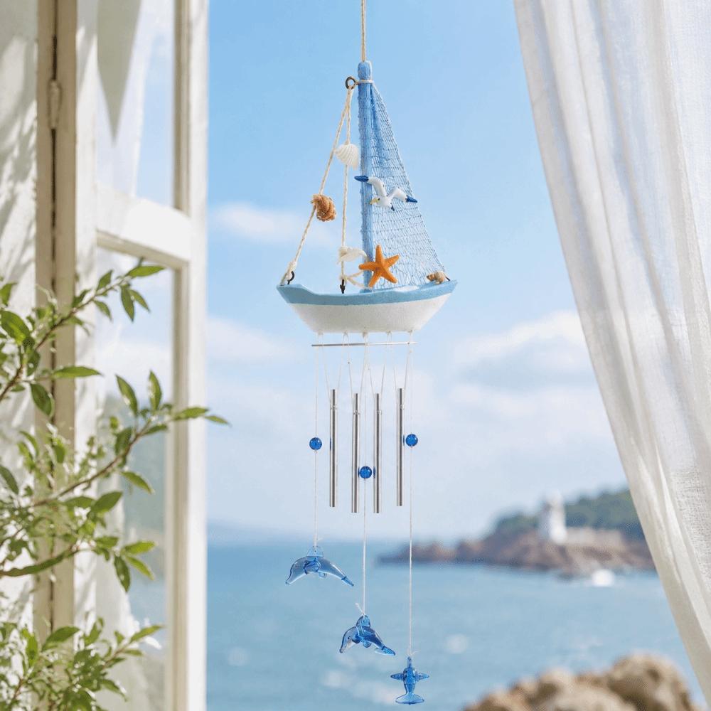 Dolphin Pendant Nautical Sailboat Wind Chime Shell Star Hanging Ornaments Home Decor