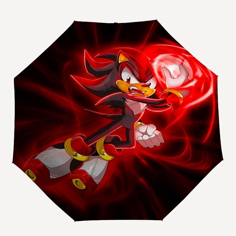 1pc Red Power Surge Shadow the Hedgehog Pattern Cartoon Umbrella, Fashionable, Personalized, High-Value Folding Umbrella, a Must-Have for Summer,