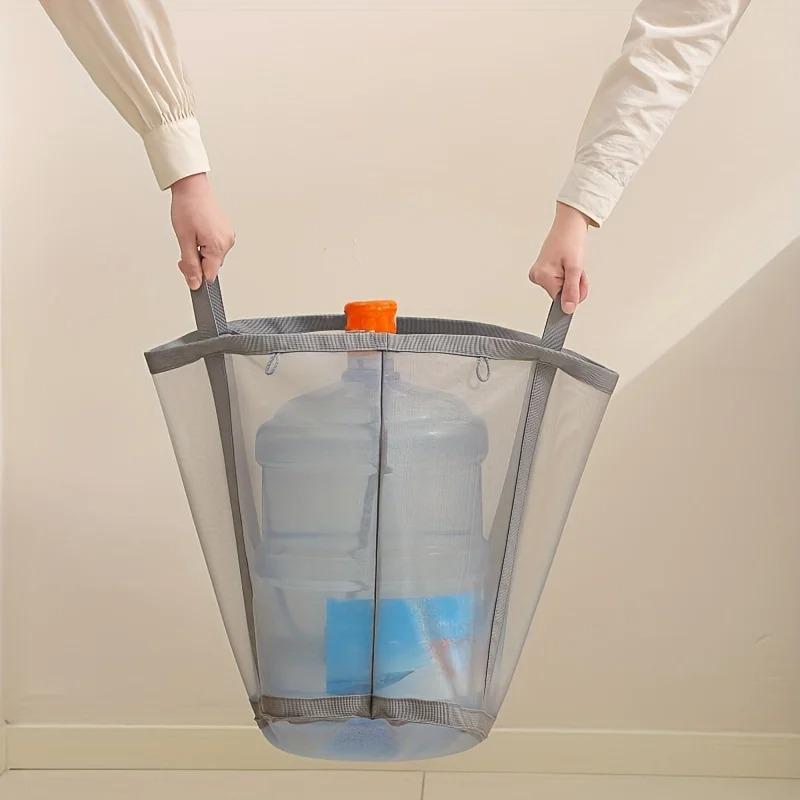 1pc Foldable Mesh Laundry Basket with Handle Breathable Folding Portable Dirty Clothes Organizer Bags Large Capacity Storage Bag