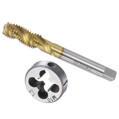 CoCud Metric Tap and Die Set, M10 X 1.5 Thread, Titanium Coated, Spiral Flute Thread Tap, Round Die Tool Kit for Threading, Tapping, and Repair, 1 Set