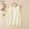 ZANZEA Women Elegant Texture Summer Casual Sleeveless Vest Tops