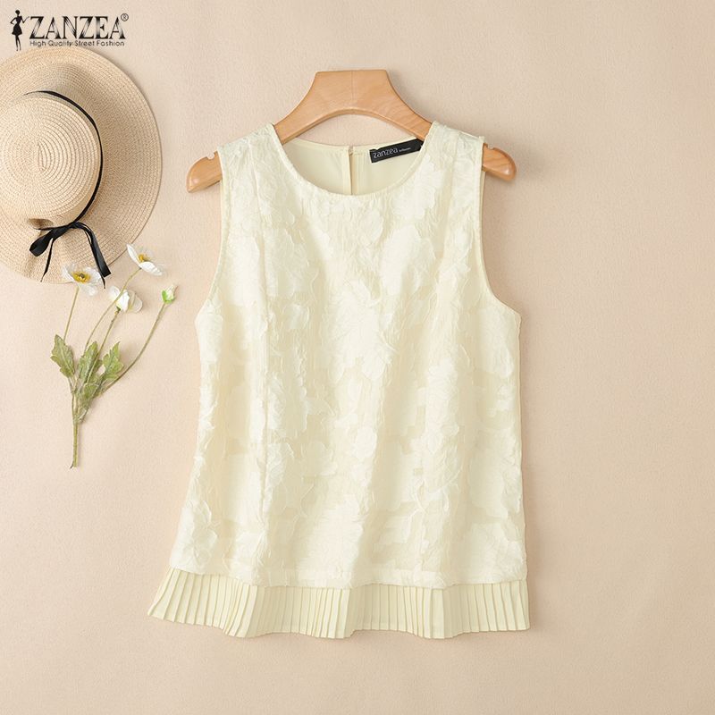 ZANZEA Women Elegant Texture Summer Casual Sleeveless Vest Tops