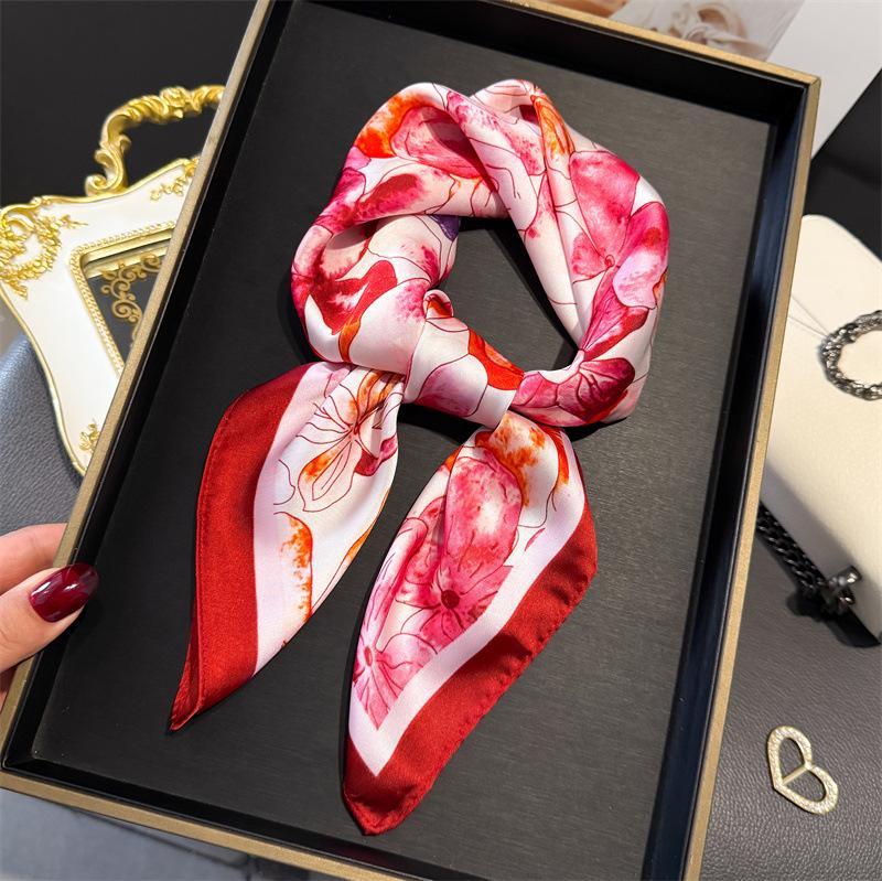 Print 70cm Silk Satin Headkerchief Women Luxury Design Neck Tie Scarf Female Hair Hand Wrist Foulard Shawl Hijab Bandana Scarves