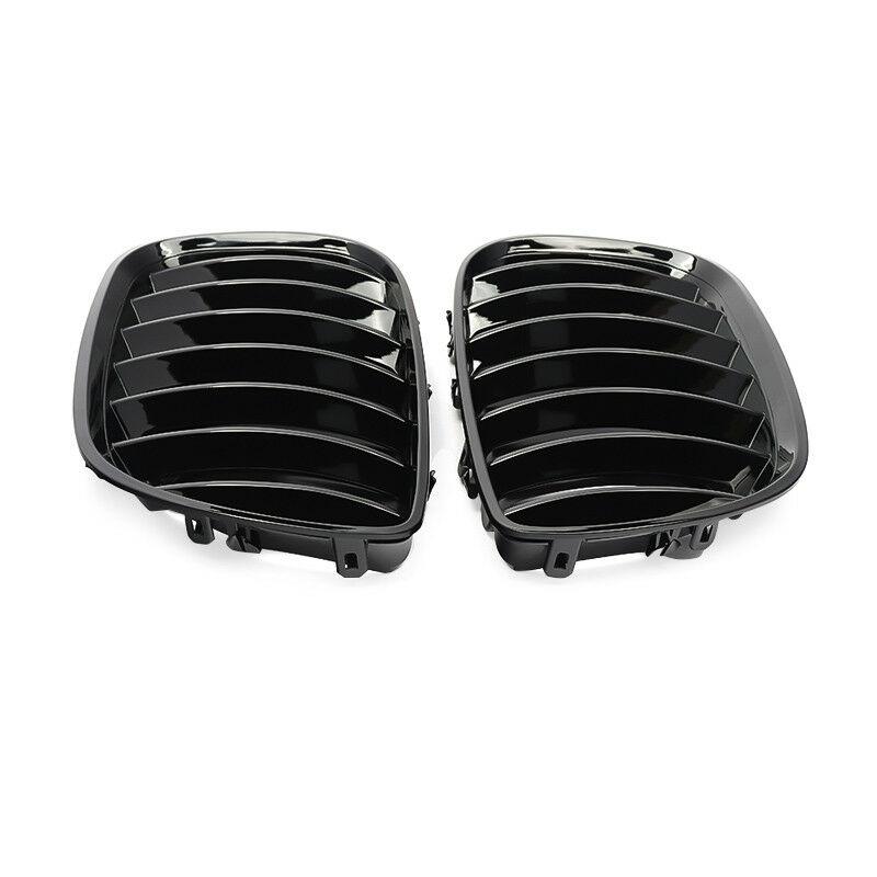 1Pair Car Front Hood Bumper Kidney Grille Grill Single Line Chrome Black For BMW X5 E53 2004 2005 2006 51137113733 51137113734