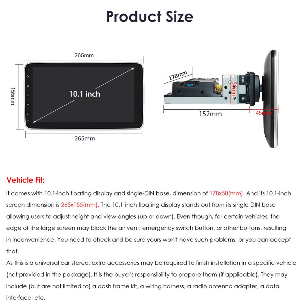 Car Radio Ossuret  1Din 10 Inch Touch Screen 360°  Rotatable Android 13 GPS