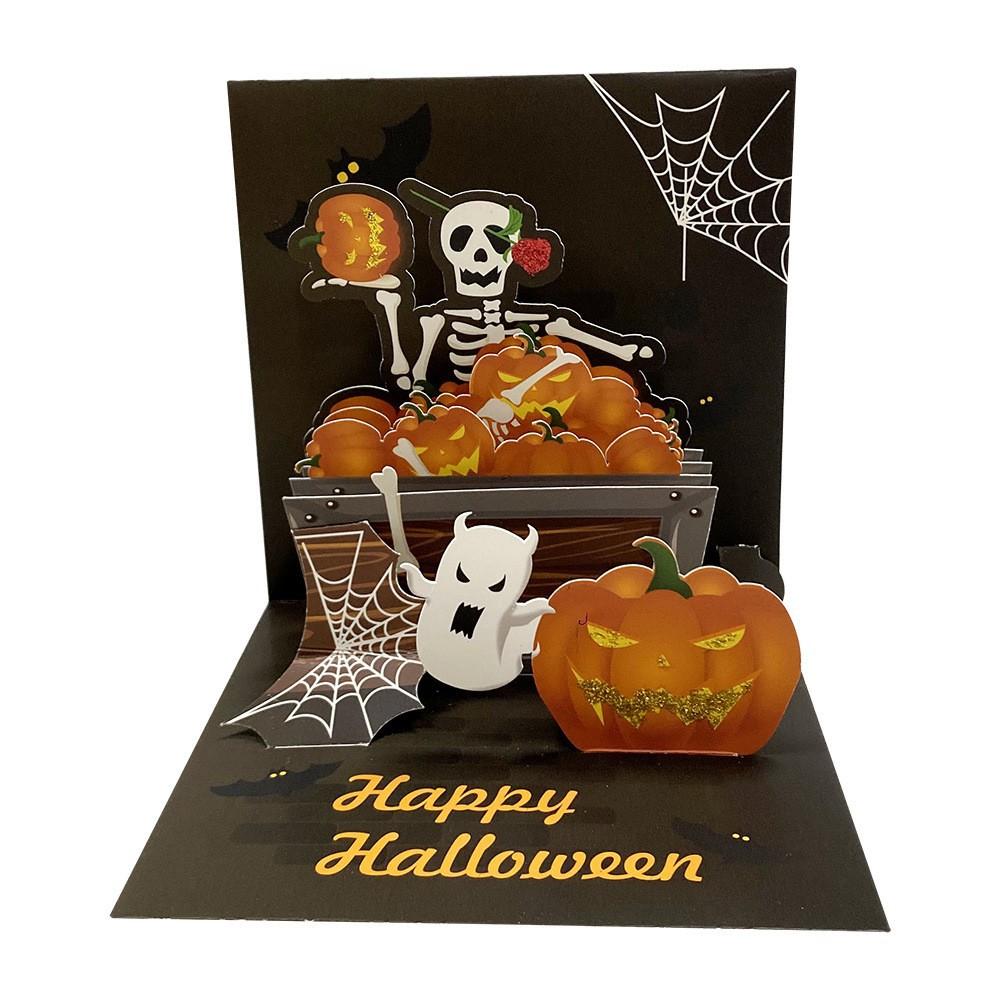 Halloween 3D Glittering Pumpkin Skull Greeting Card Hot Gold Edition Party Invitation Card Eye-Catching Design for Party