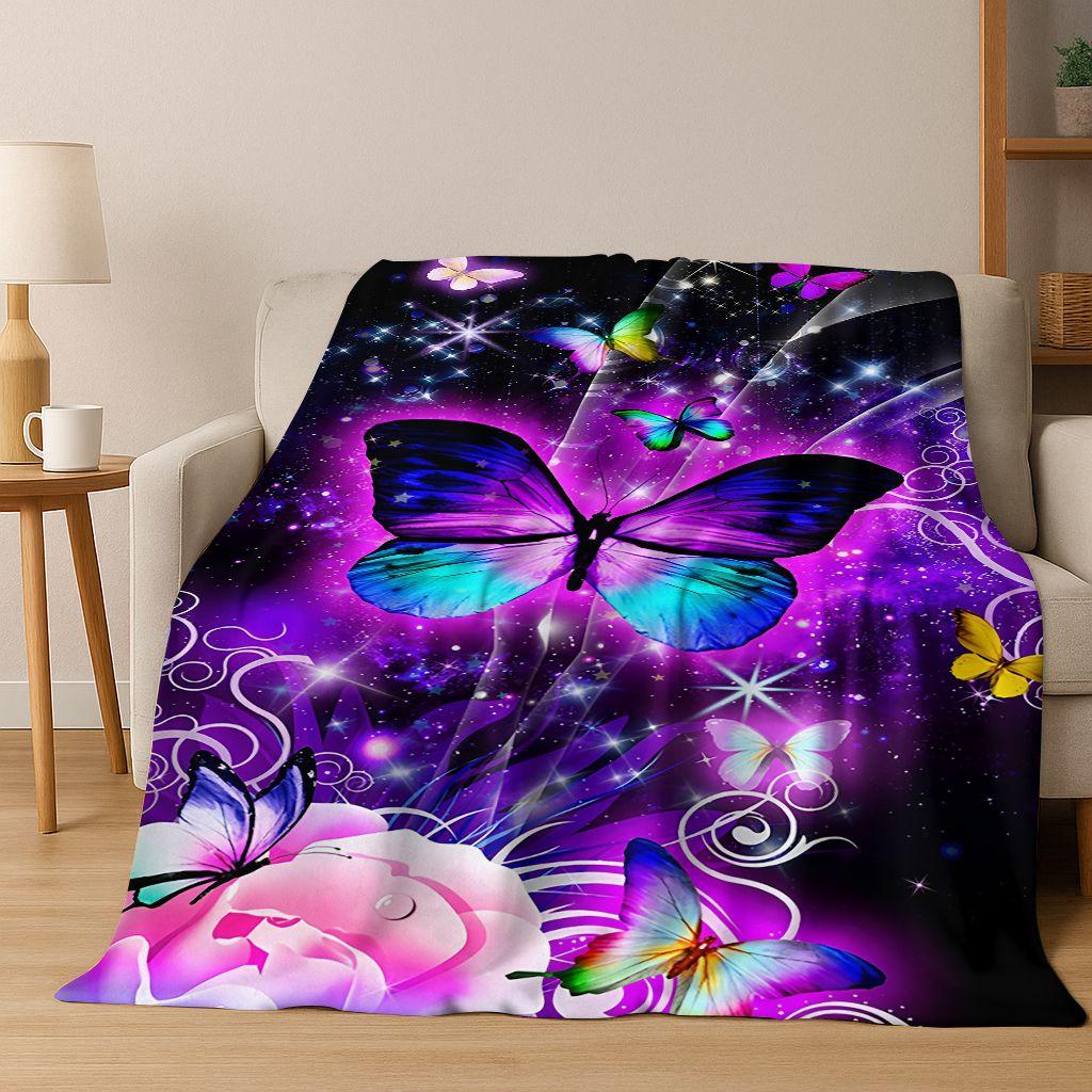 26 Style Dream Butterfly Flower Cartoon Flannel Blanket,Cozy Soft Throw Blanket for Home Bedroom Bed Sofa Picnic Cover Gift Kids