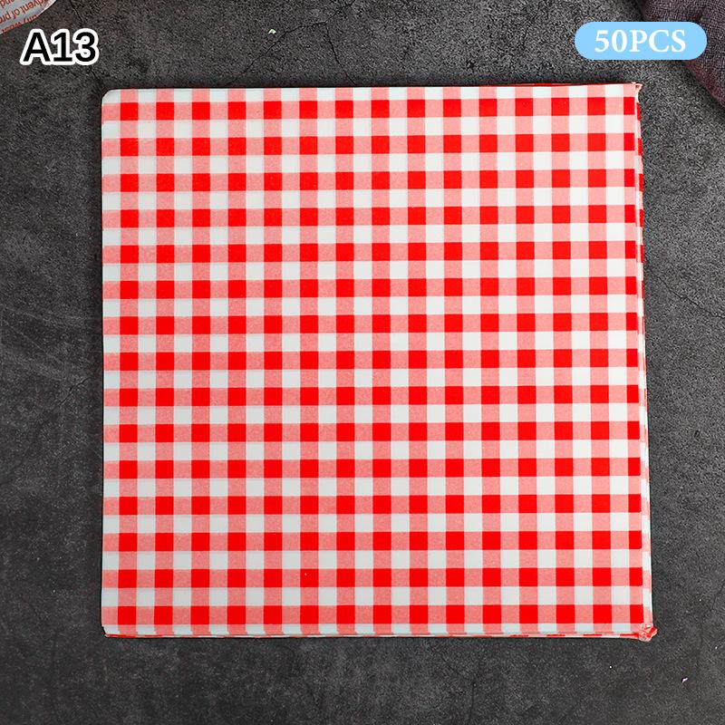 50Pcs Food Grade Baking Wax Paper Strawberry & Floral Patterned Paper Squares Non-Stick Cake Burger Chips Wrapping Papers