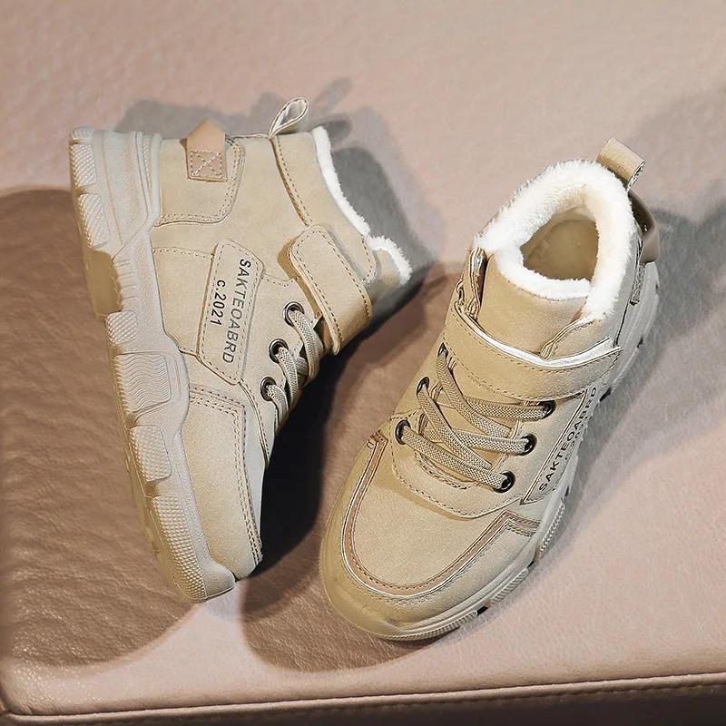 Vinter barnestøvler Gutter Pluss Cashmere Thicken Varme snøstøvler Jenter Sklisikre utendørsstøvler Studentsko Tursko