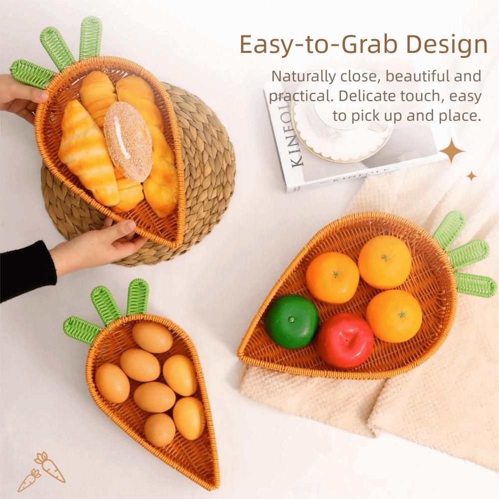 Handmade Carrot Woven Basket Sturdy Ventilated Fruit Serving Tray Decorative Carrot Shape Dried Fruit Container Office Use