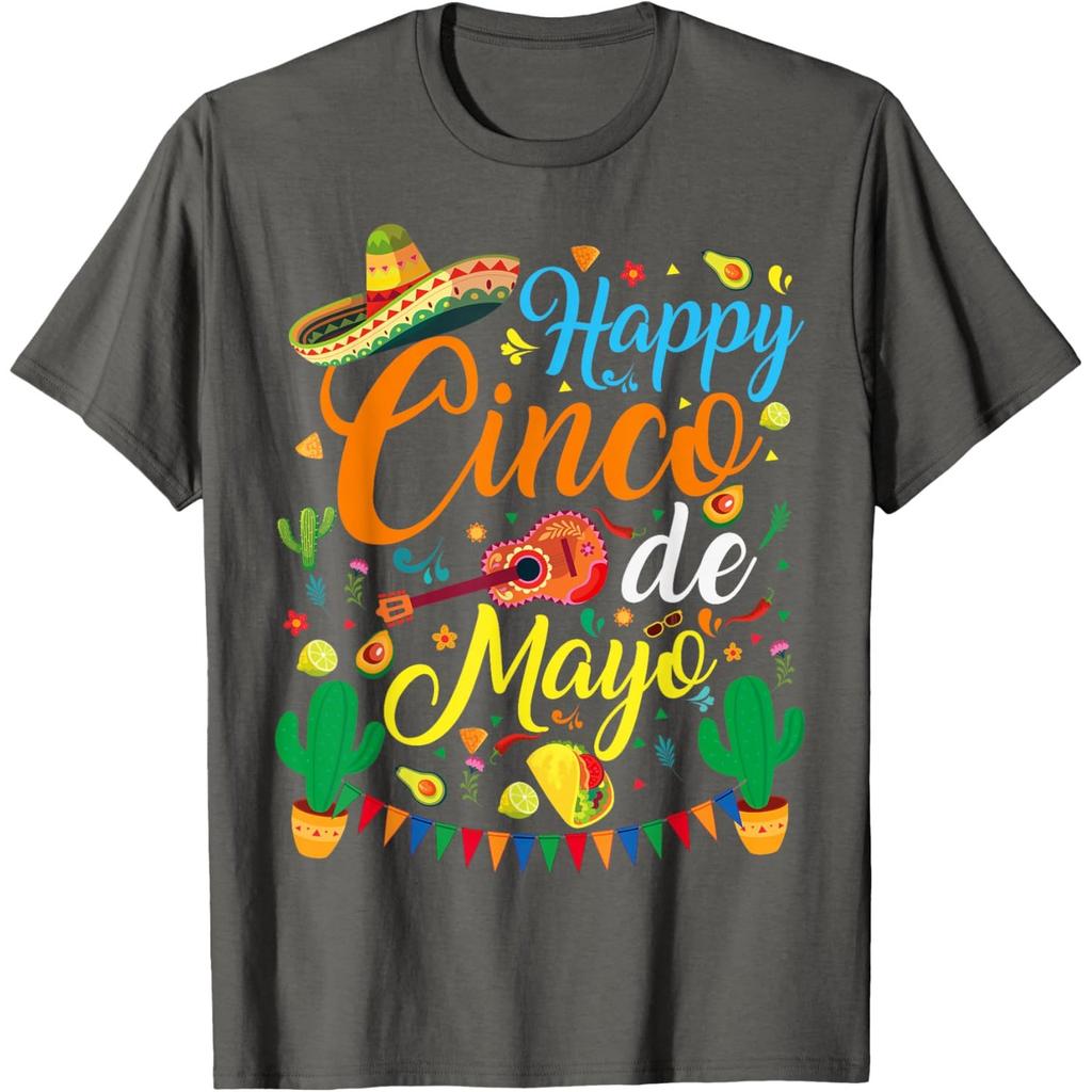 Glücklicher Cinco de Mayo Grafikdruck Herren Damen Baumwoll T-Shirt Lässiges Kurzarm-T-Shirt