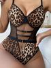 Rich V-Neck Spotted Feline Prints Bathing Suit Body Teddies High Rise Crotch Free Cut All In One Microfiber Tights Netting See Through Beach Outfit
